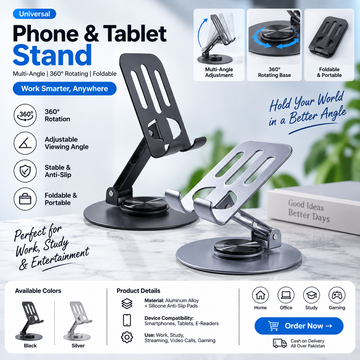360° Rotating Metal Phone & Tablet Stand – Adjustable Desktop Holder