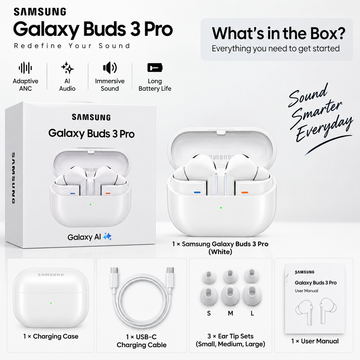 Samsung Galaxy Buds 3 Pro – White Wireless Bluetooth Earbuds with ANC & Immersive Sound