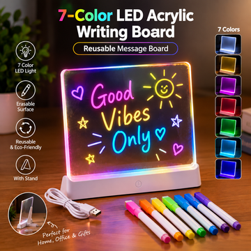 7-Color LED Acrylic Writing Board – Reusable Message Board